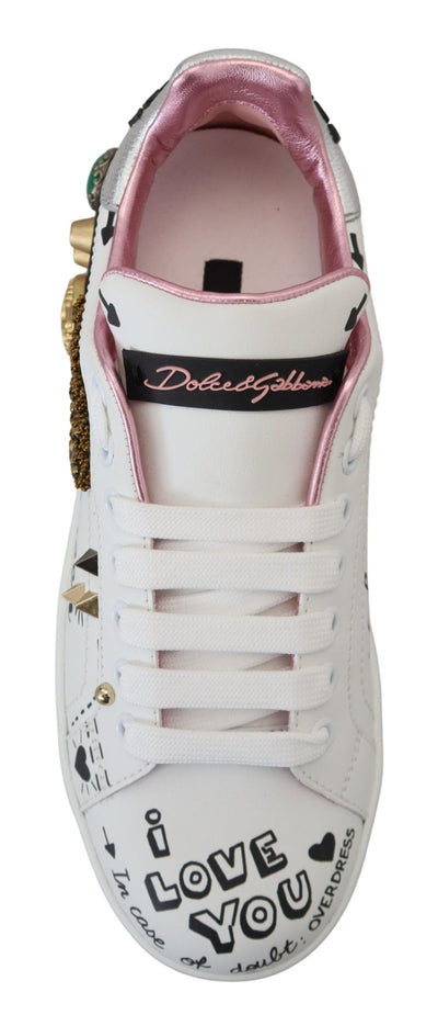 White Leather Crystal Queen Crown Sneakers Shoes