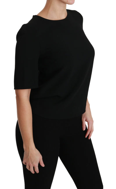 Black Short Sleeve Casual Top Stretch Blouse