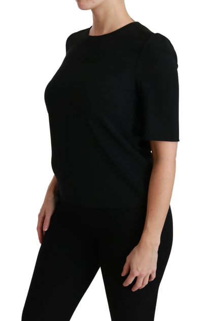 Black Short Sleeve Casual Top Stretch Blouse