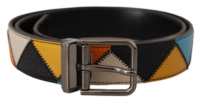 Multicolor Leather Silver Logo Buckle Belt