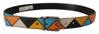 Multicolor Leather Silver Logo Buckle Belt