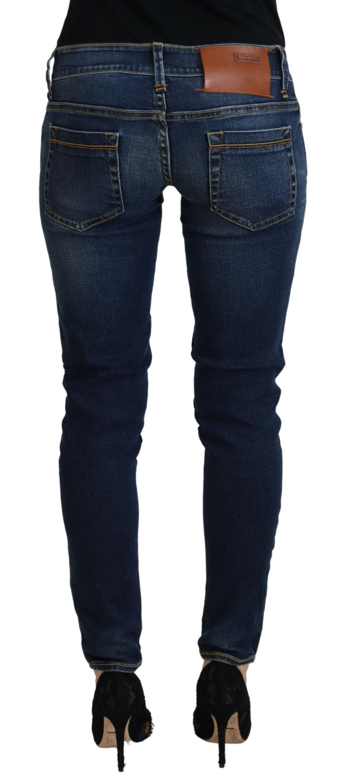 Blue Cotton Low Waist Skinny Women Casual Jeans