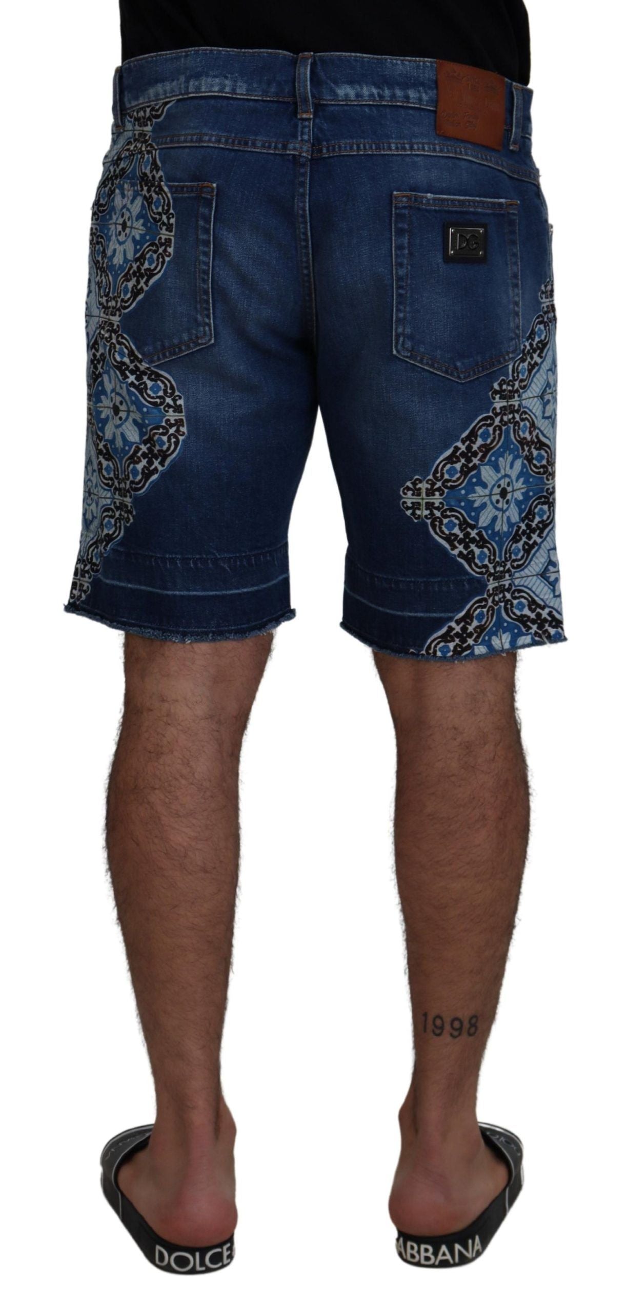 Blue Denim Cotton Stretch Majolica Shorts