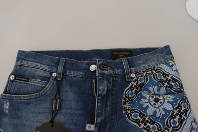 Blue Denim Cotton Stretch Majolica Shorts