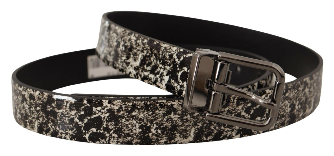 Black Marble Print Leather Gray Logo Belt