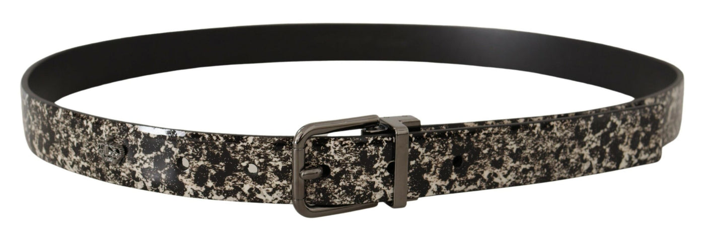 Black Marble Print Leather Gray Logo Belt