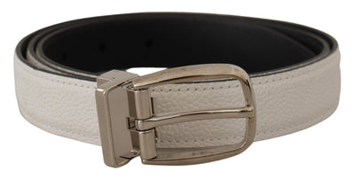 White Calf Leather Silver Tone Logo Metal Buckle Belt