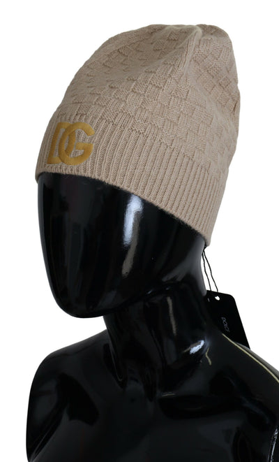 Beige Knit DG Logo Women Winter Beanie Cap Hat