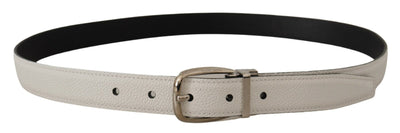 White Calf Leather Silver Tone Logo Metal Buckle Belt