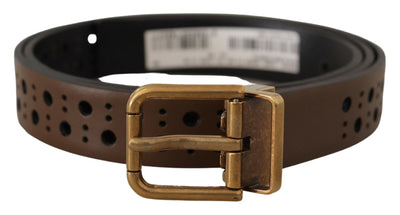 Brown Leather Perforated Crown Belt