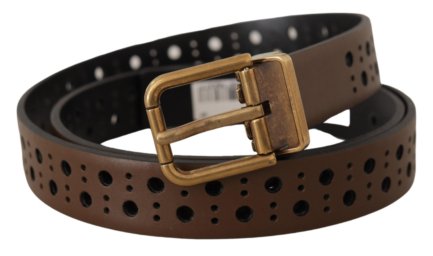 Brown Leather Perforated Crown Belt