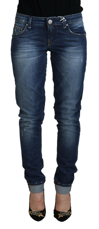 Blue Washed Cotton Slim Fit Women Denim Jeans