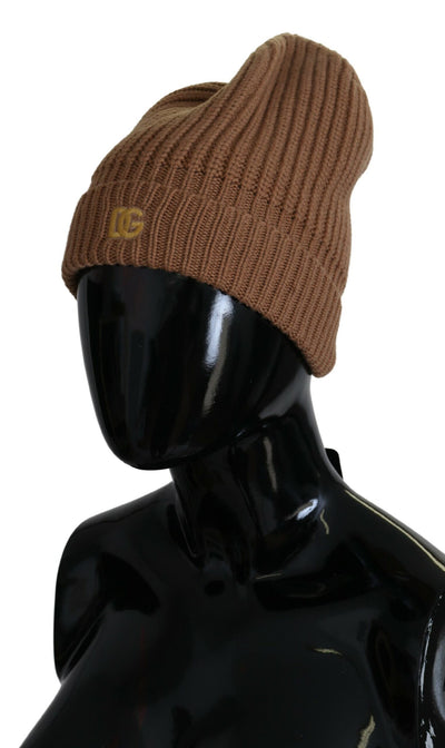 Brown Knit DG Logo Women Winter Beanie Cap Hat