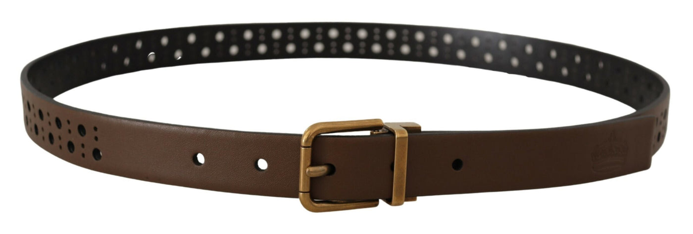 Brown Leather Perforated Crown Belt