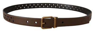 Brown Leather Perforated Crown Belt