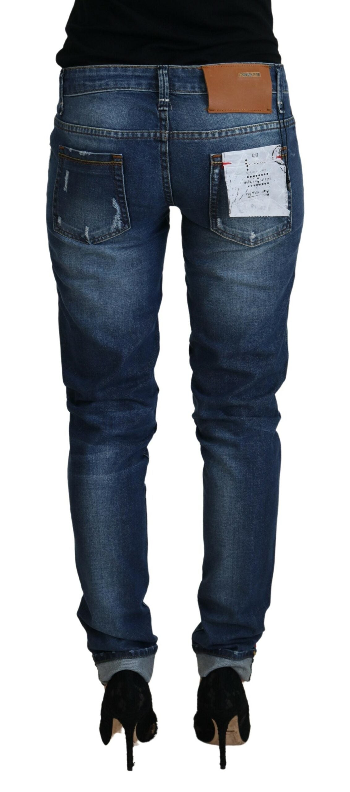 Blue Washed Cotton Slim Fit Women Denim Jeans