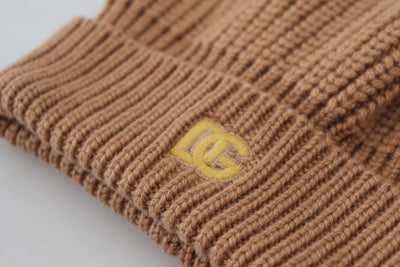 Brown Knit DG Logo Women Winter Beanie Cap Hat