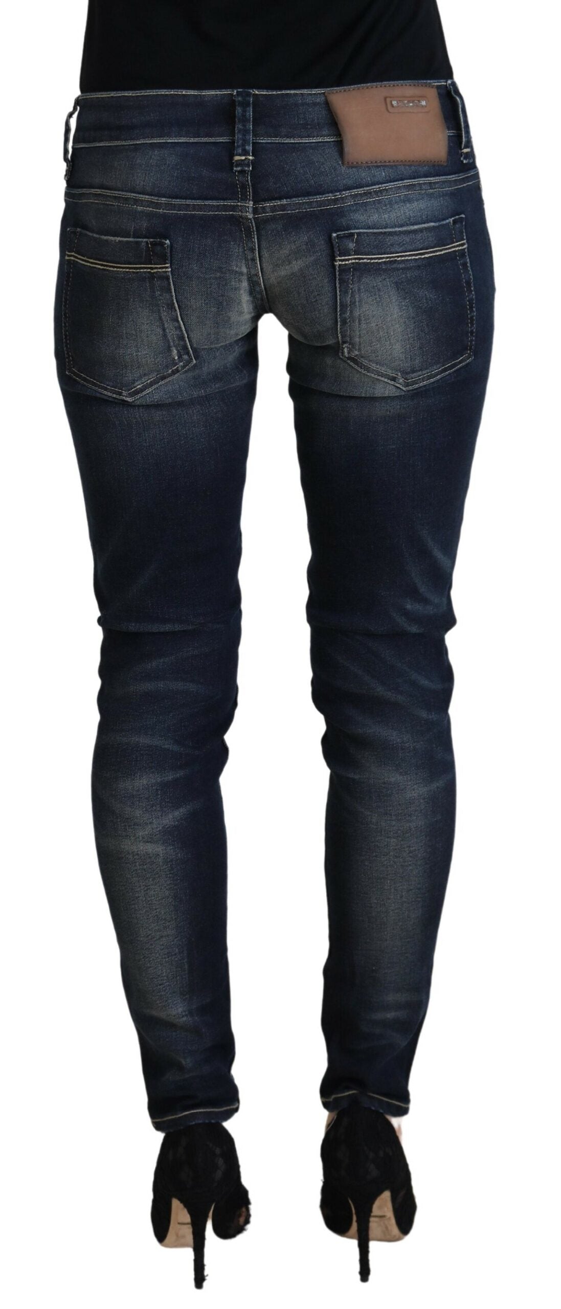 Blue Washed Cotton Slim Fit Women Denim Jeans