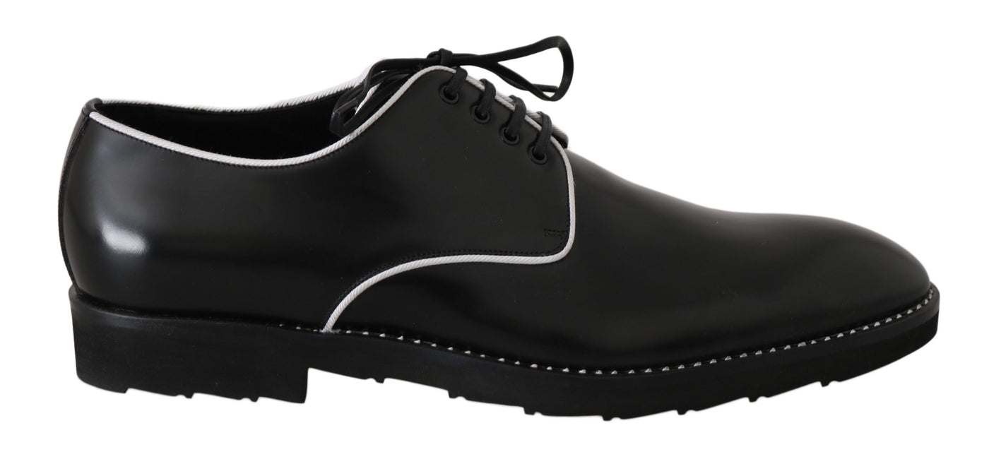 Black Leather White Line Dress Derby Shoes