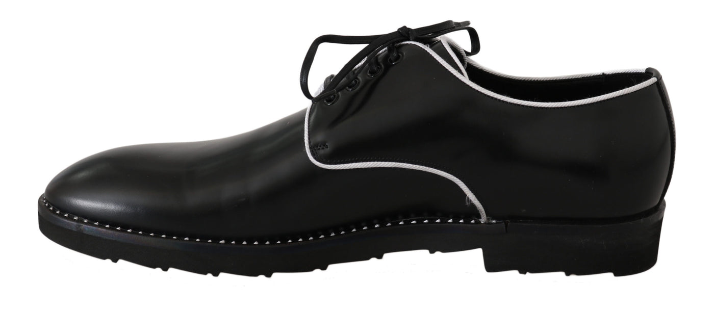 Black Leather White Line Dress Derby Shoes