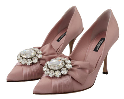 Pink Silk Clear Crystal Pumps Classic Shoes