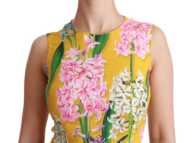 Yellow Floral Stretch Top Tank Blouse