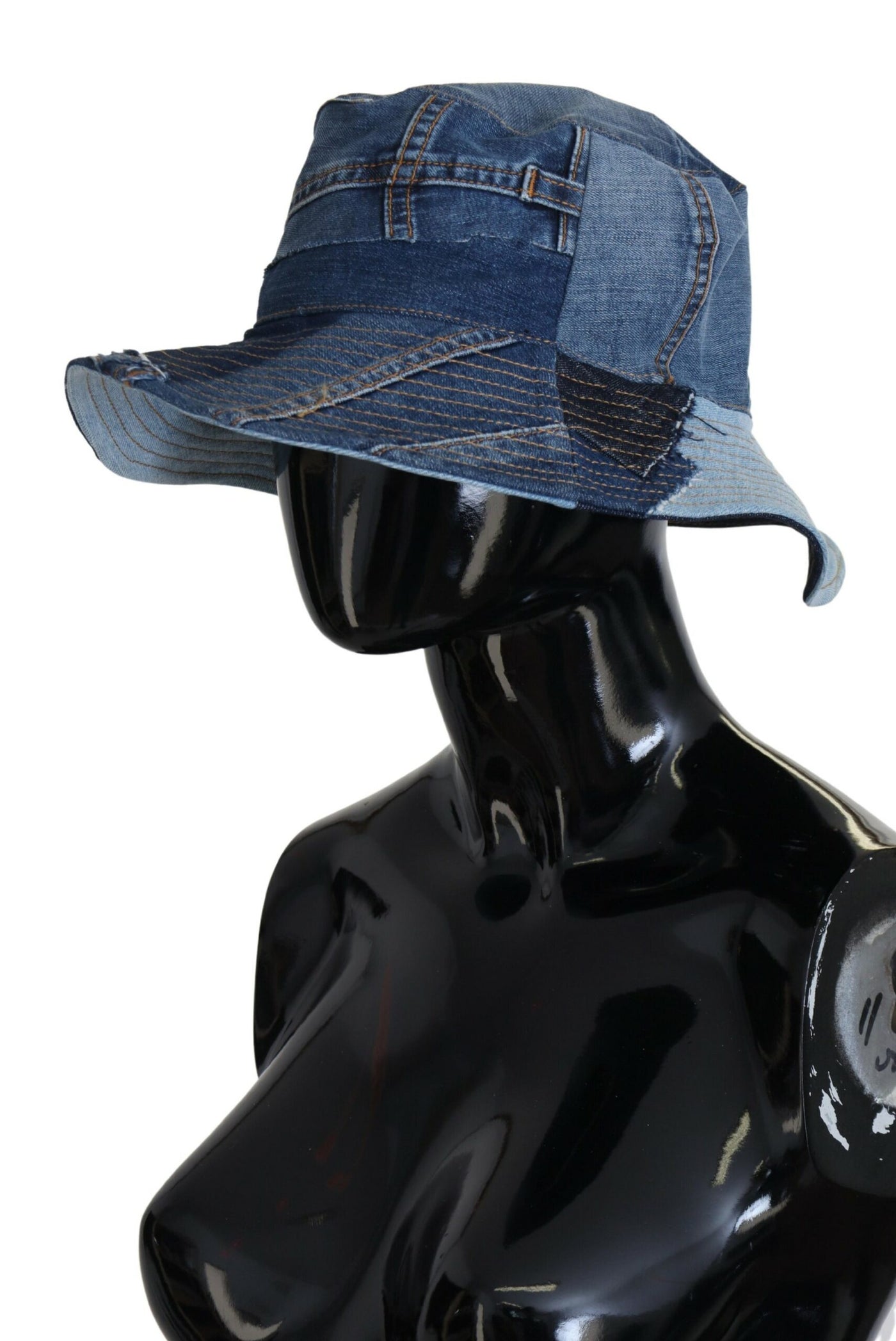 Blue Cotton Patchwork Denim Bucket Hat