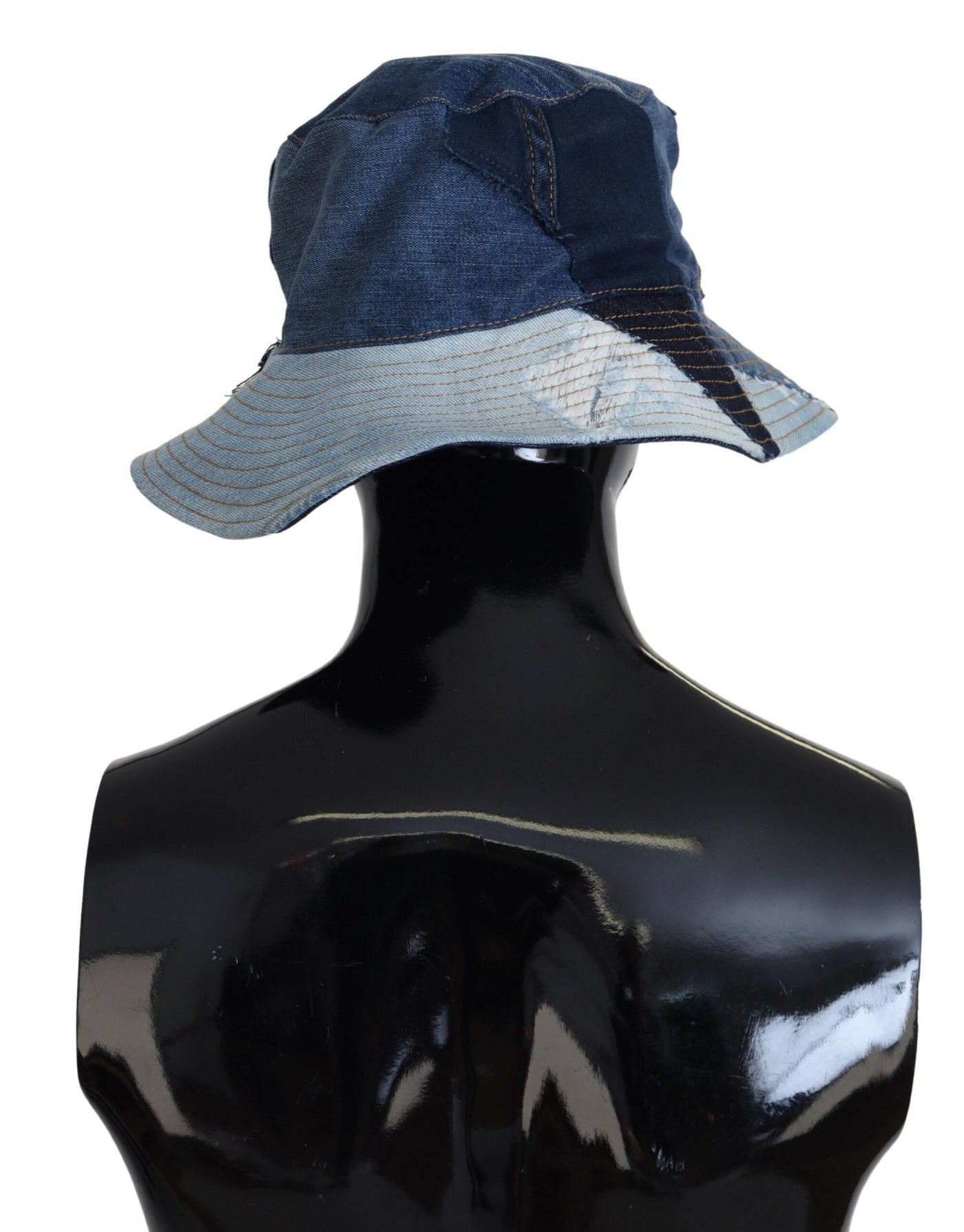 Blue Cotton Patchwork Denim Bucket Hat