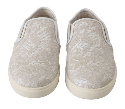 White Leather Lace Slip On Loafers Shoes