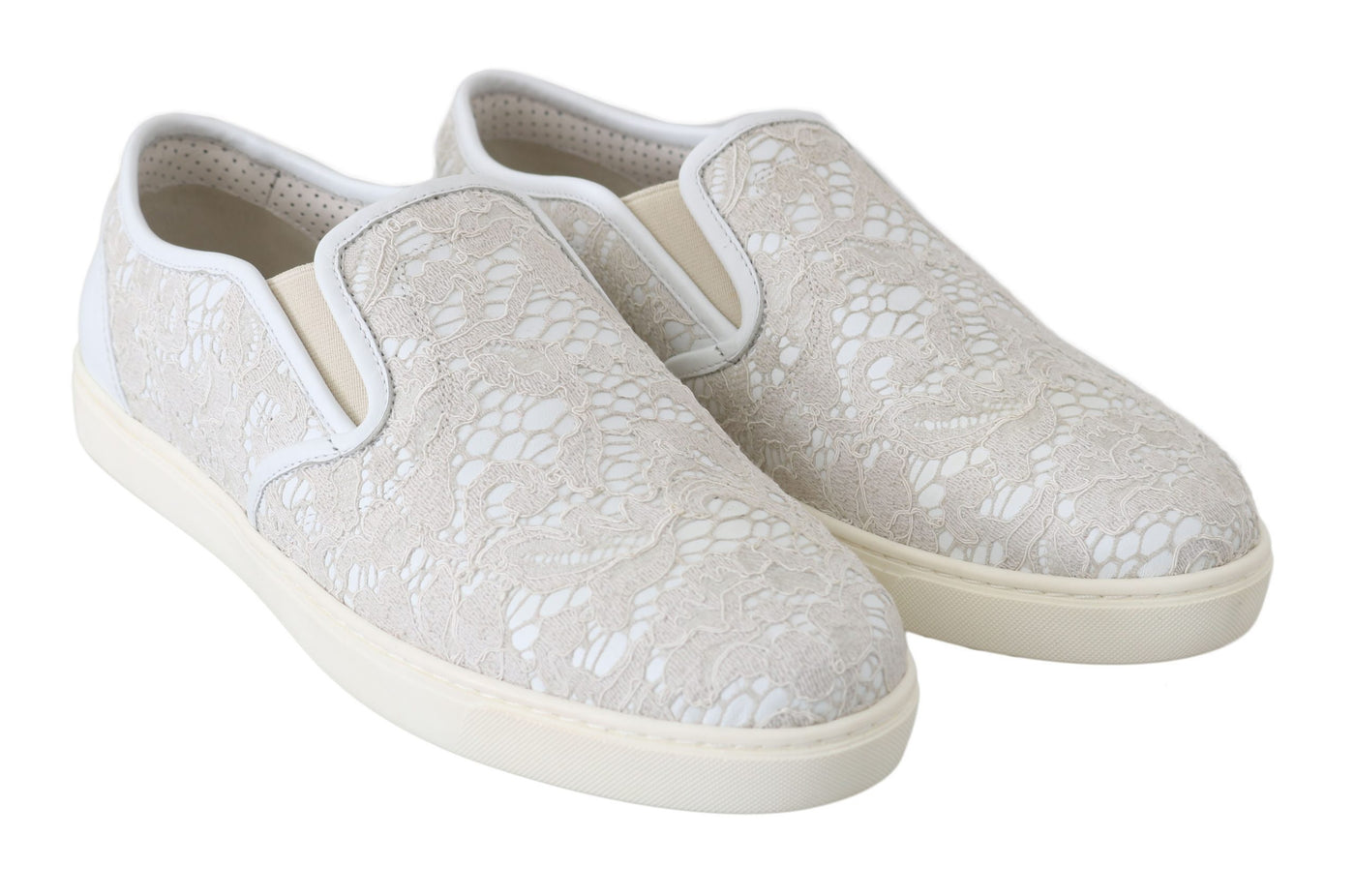 White Leather Lace Slip On Loafers Shoes