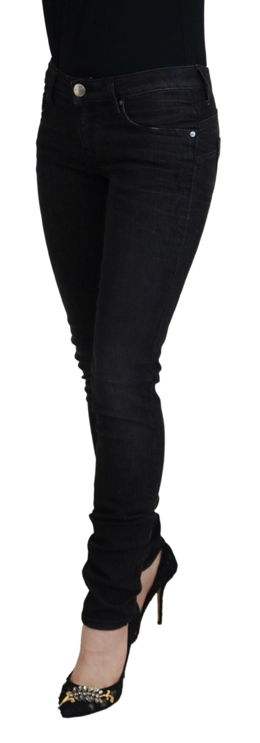 Black Cotton Slim Fit Women Casual Denim Jeans