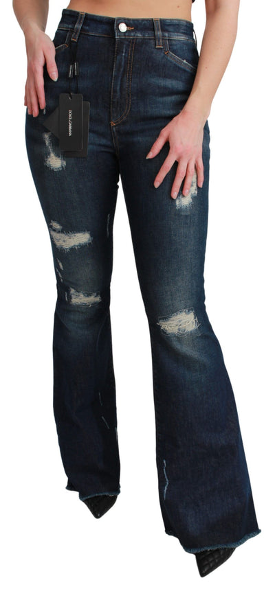 Blue Denim Cotton Stretch Flared Jeans