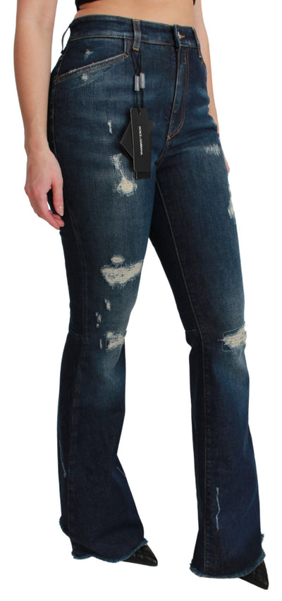 Blue Denim Cotton Stretch Flared Jeans