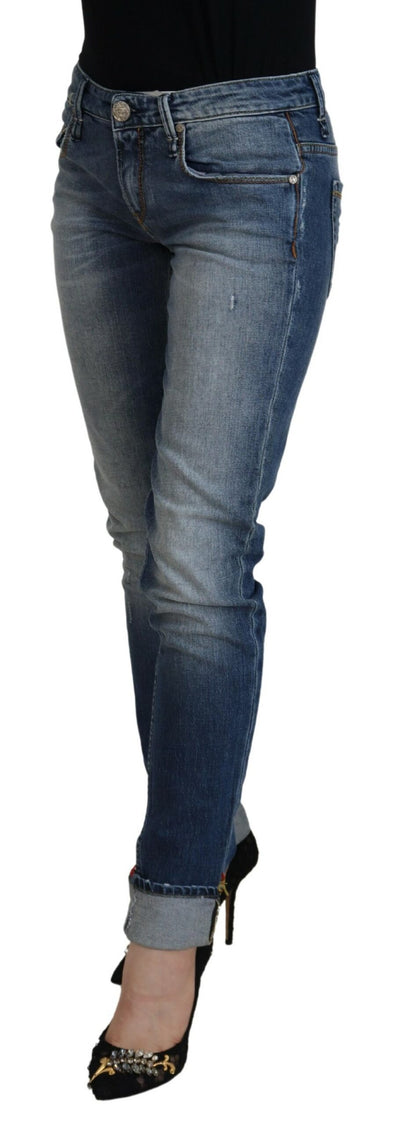 Blue Washed Cotton Low Waist Women Casual Jeans