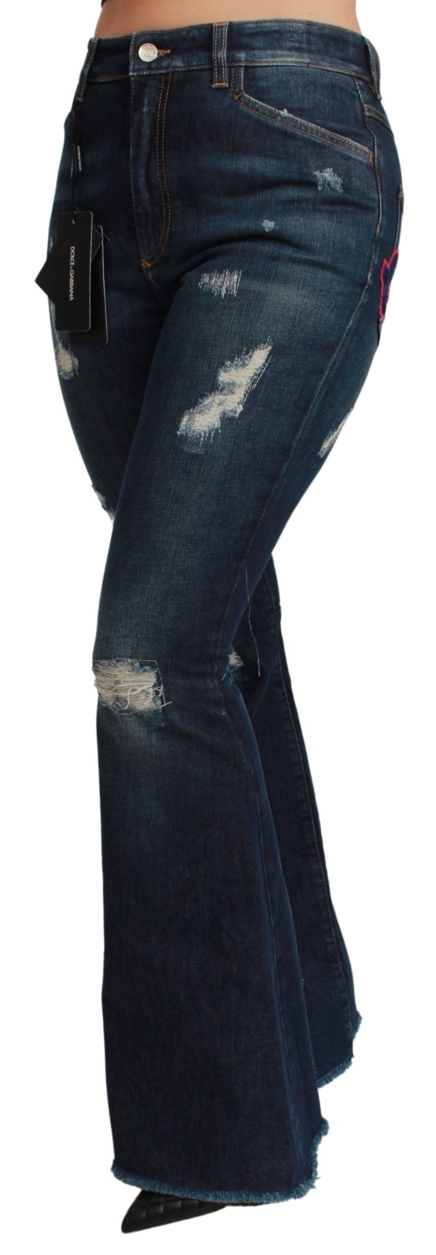 Blue Denim Cotton Stretch Flared Jeans