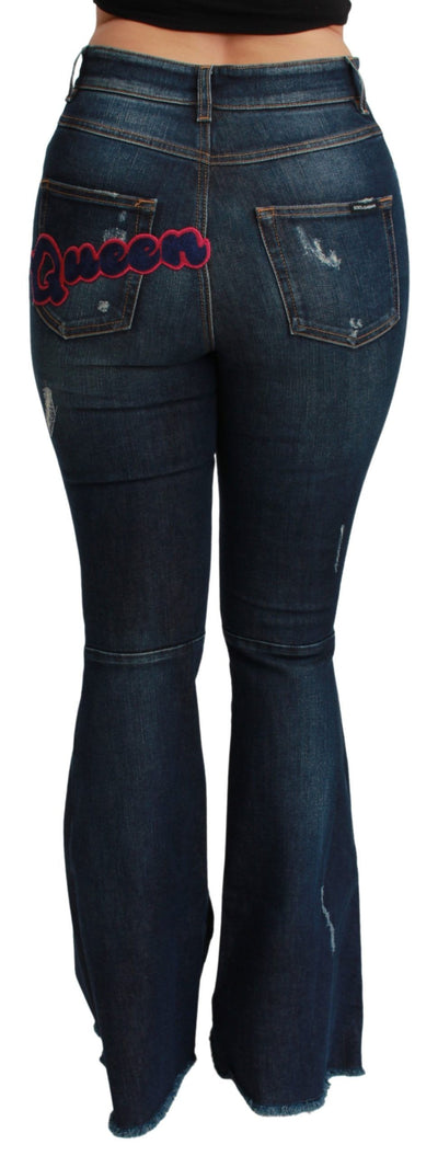 Blue Denim Cotton Stretch Flared Jeans