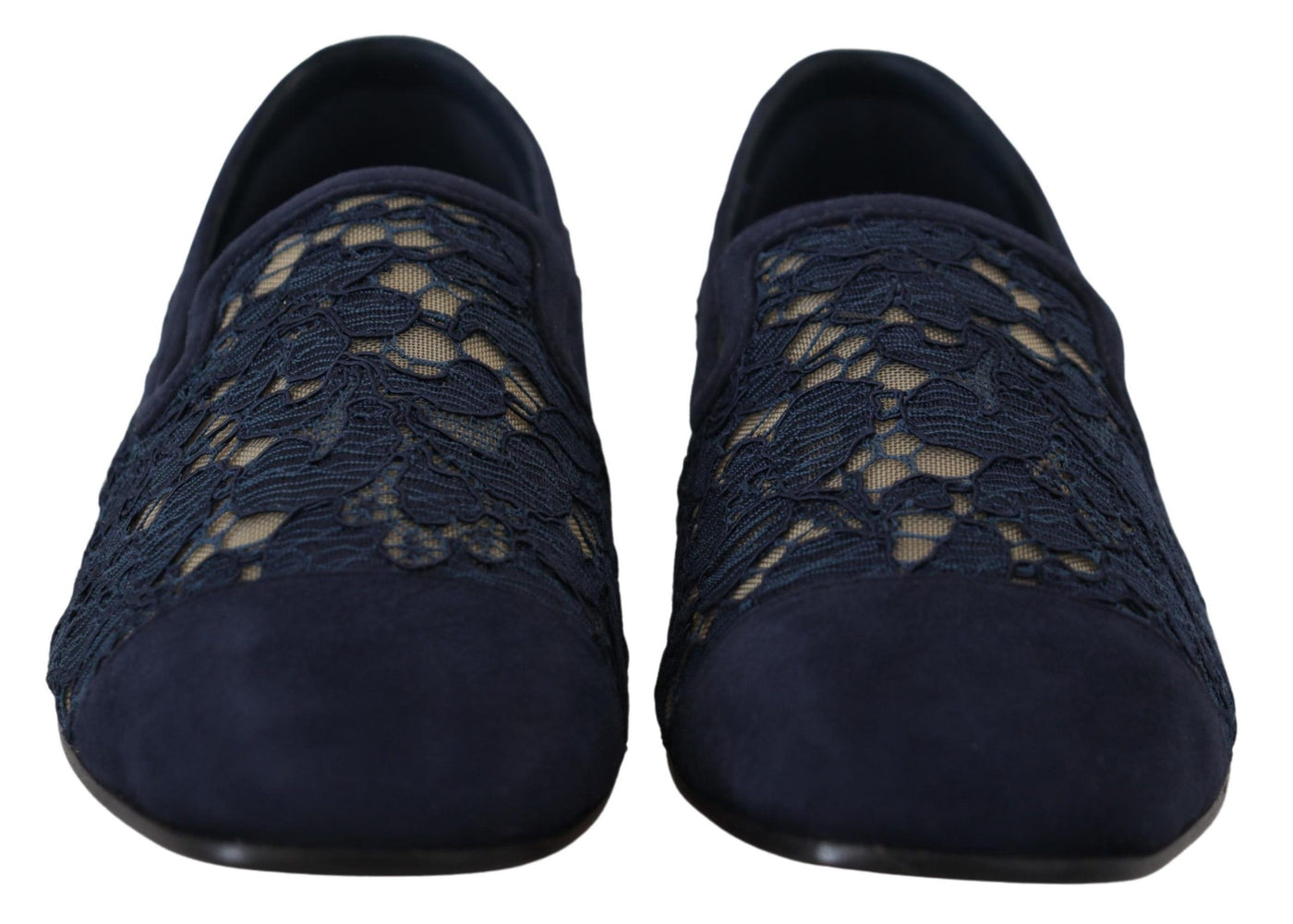 Blue Floral Lace Slip Ons Loafers Flats Shoes