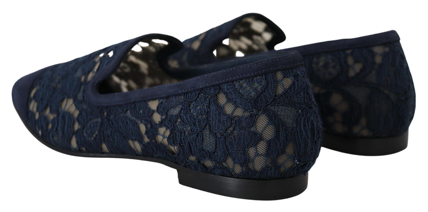 Blue Floral Lace Slip Ons Loafers Flats Shoes