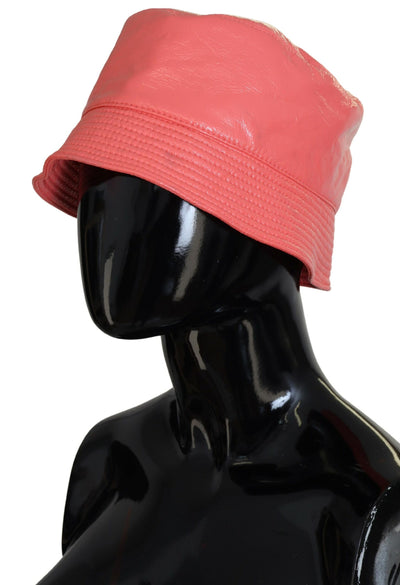 Peach Quilted Faux Leather Women Bucket Cap Hat