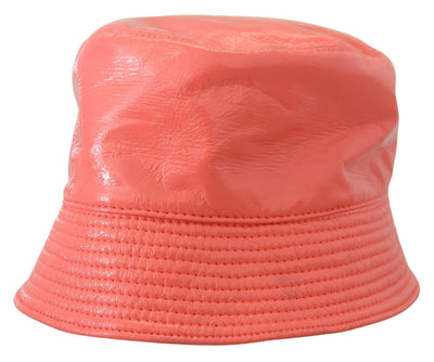 Peach Quilted Faux Leather Women Bucket Cap Hat