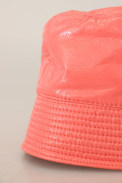 Peach Quilted Faux Leather Women Bucket Cap Hat