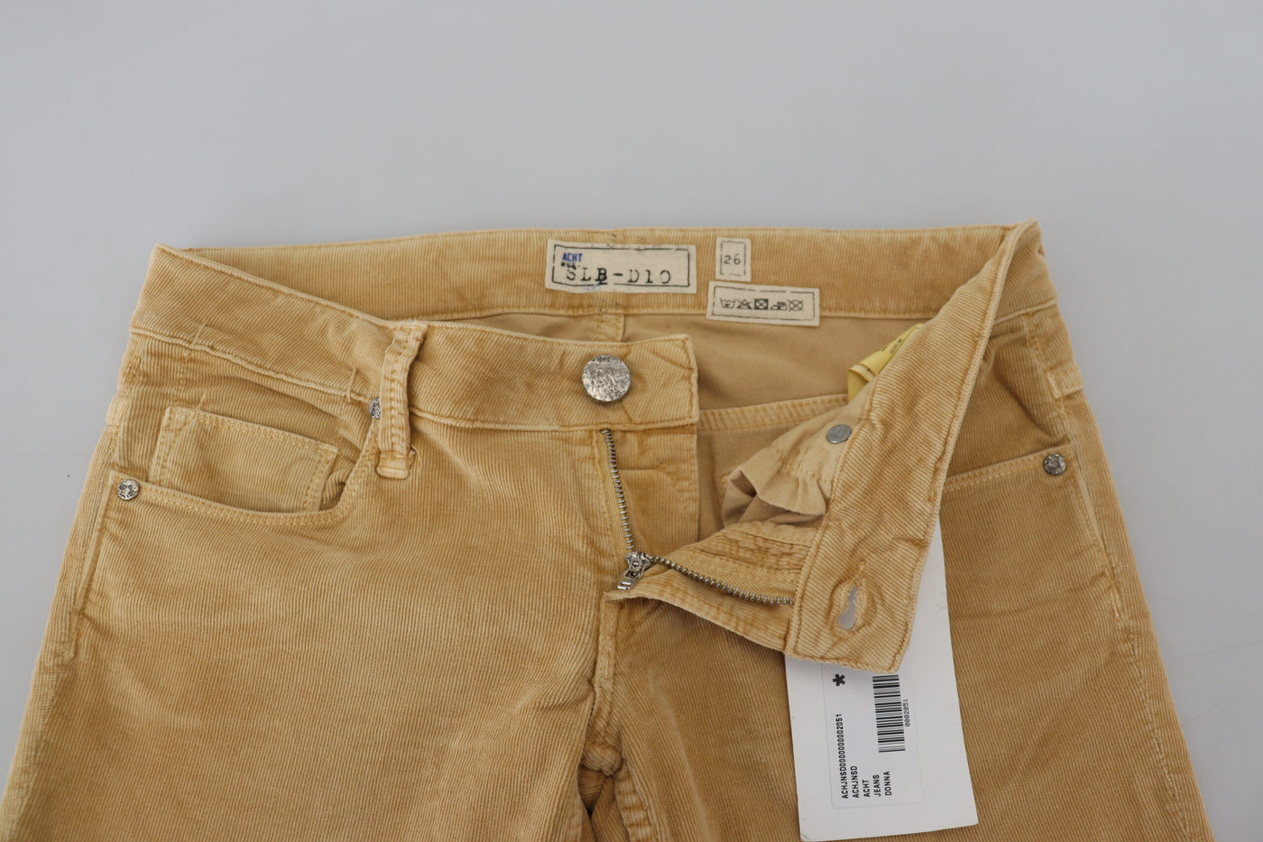 Brown Cotton Corduroy Low Waist Women Casual Jeans