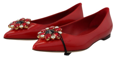 Red Leather Crystals Loafers Flats Shoes