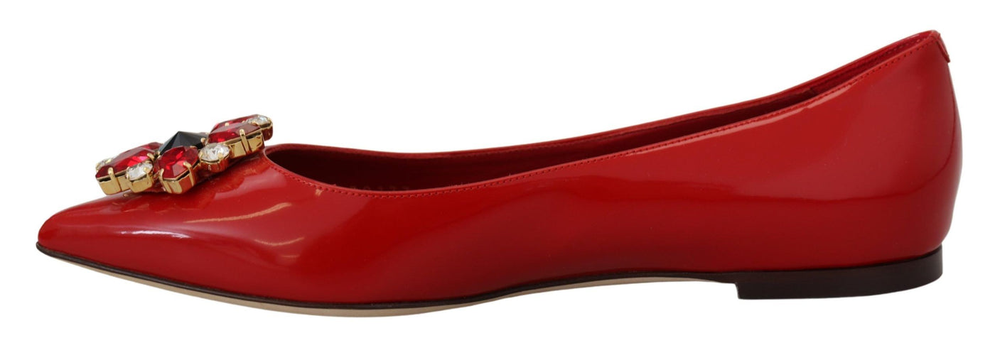 Red Leather Crystals Loafers Flats Shoes