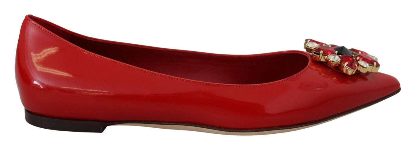 Red Leather Crystals Loafers Flats Shoes