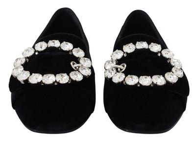 Black Velvet Crystals Loafers Flats Shoes