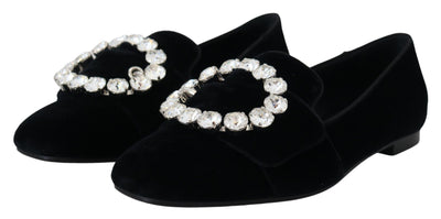 Black Velvet Crystals Loafers Flats Shoes