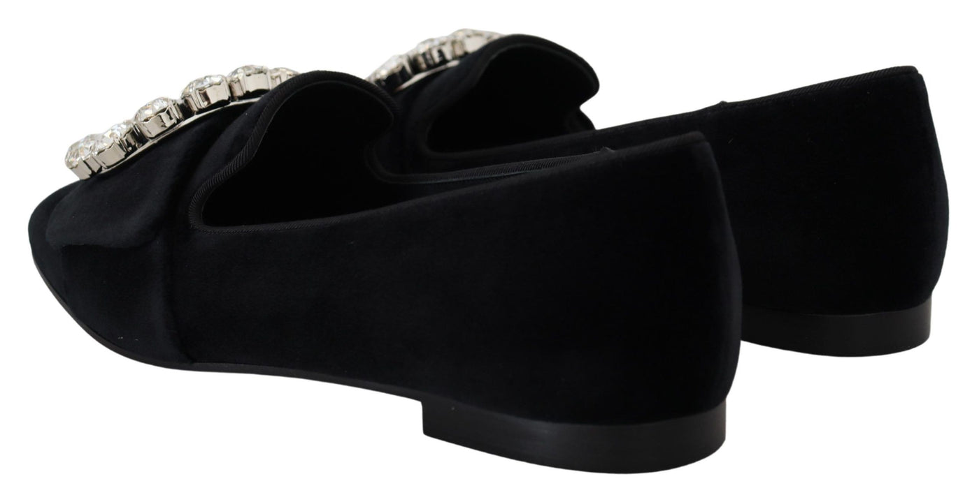 Black Velvet Crystals Loafers Flats Shoes