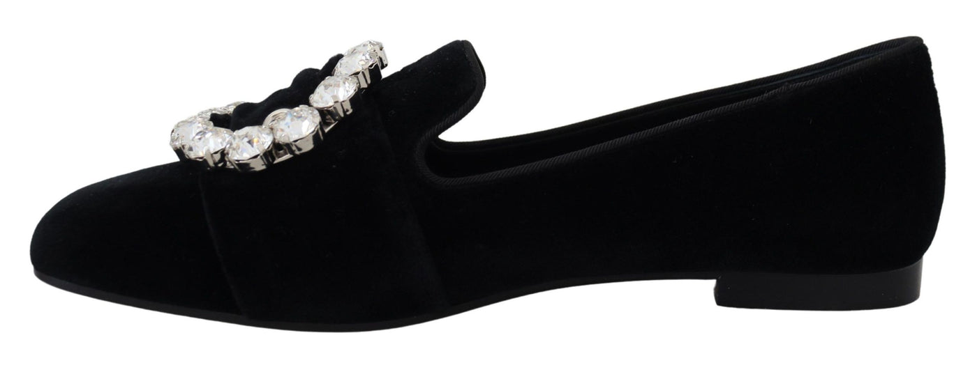 Black Velvet Crystals Loafers Flats Shoes