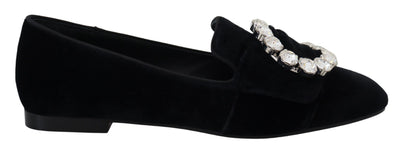 Black Velvet Crystals Loafers Flats Shoes